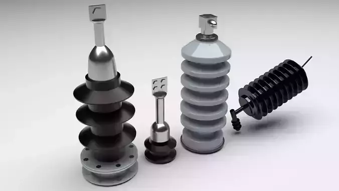 High Voltage Porcelain Insulators Set 3D model