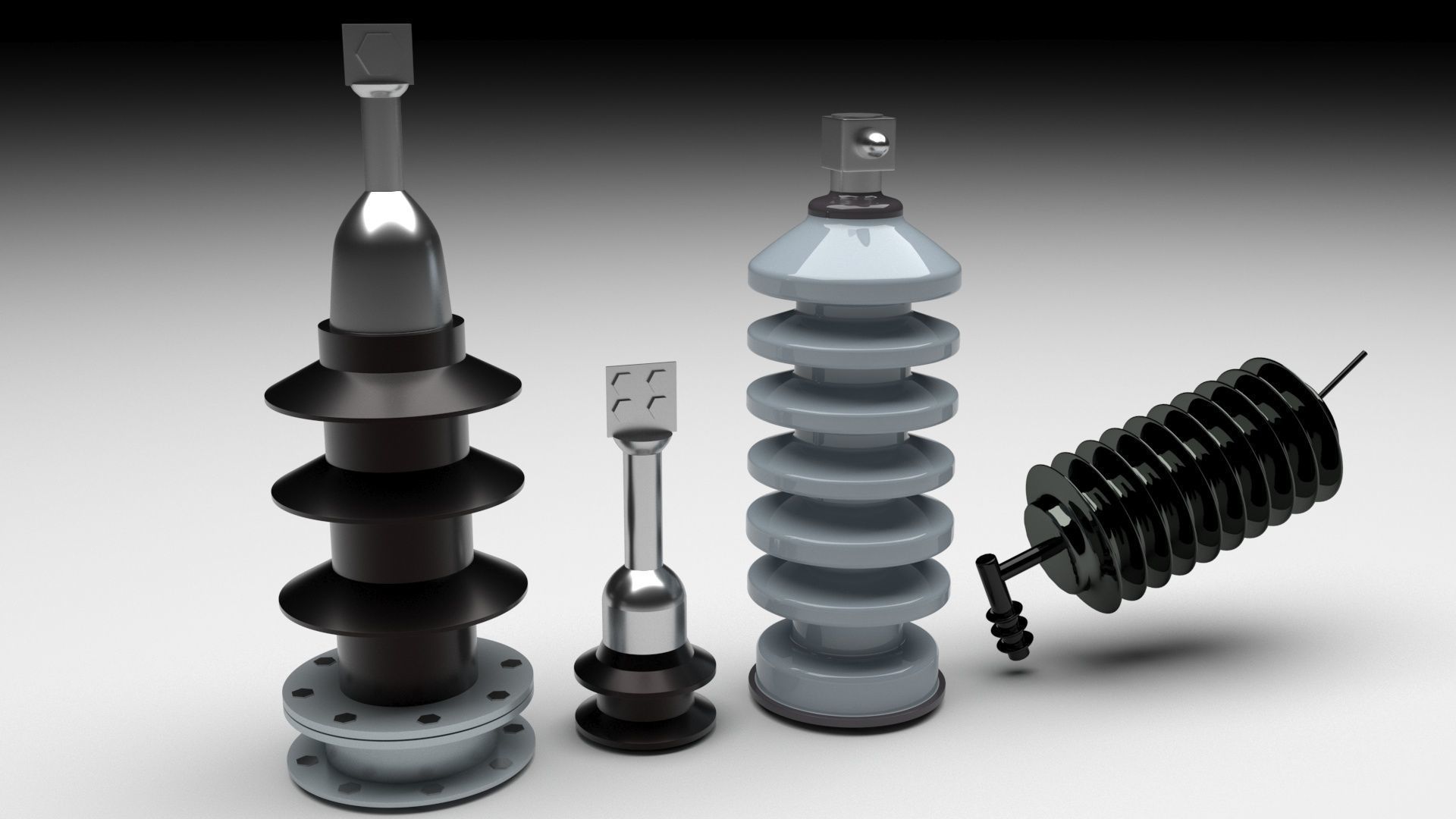High Voltage Porcelain Insulators Set 3D model_7