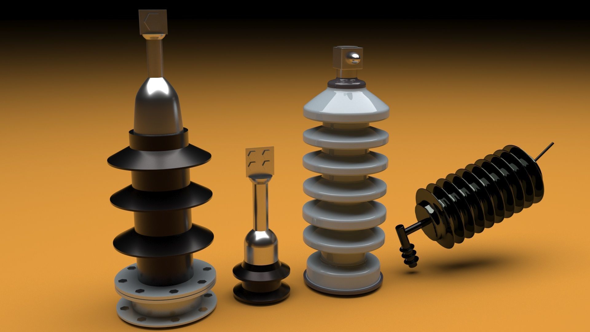 High Voltage Porcelain Insulators Set 3D model_8
