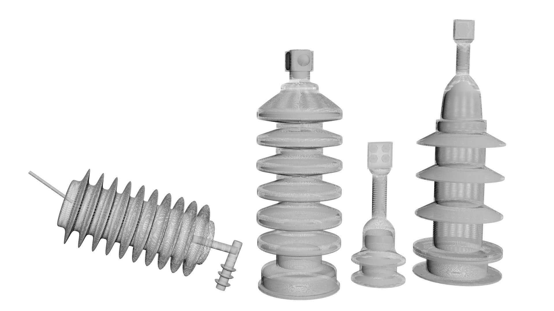 High Voltage Porcelain Insulators Set 3D model_23