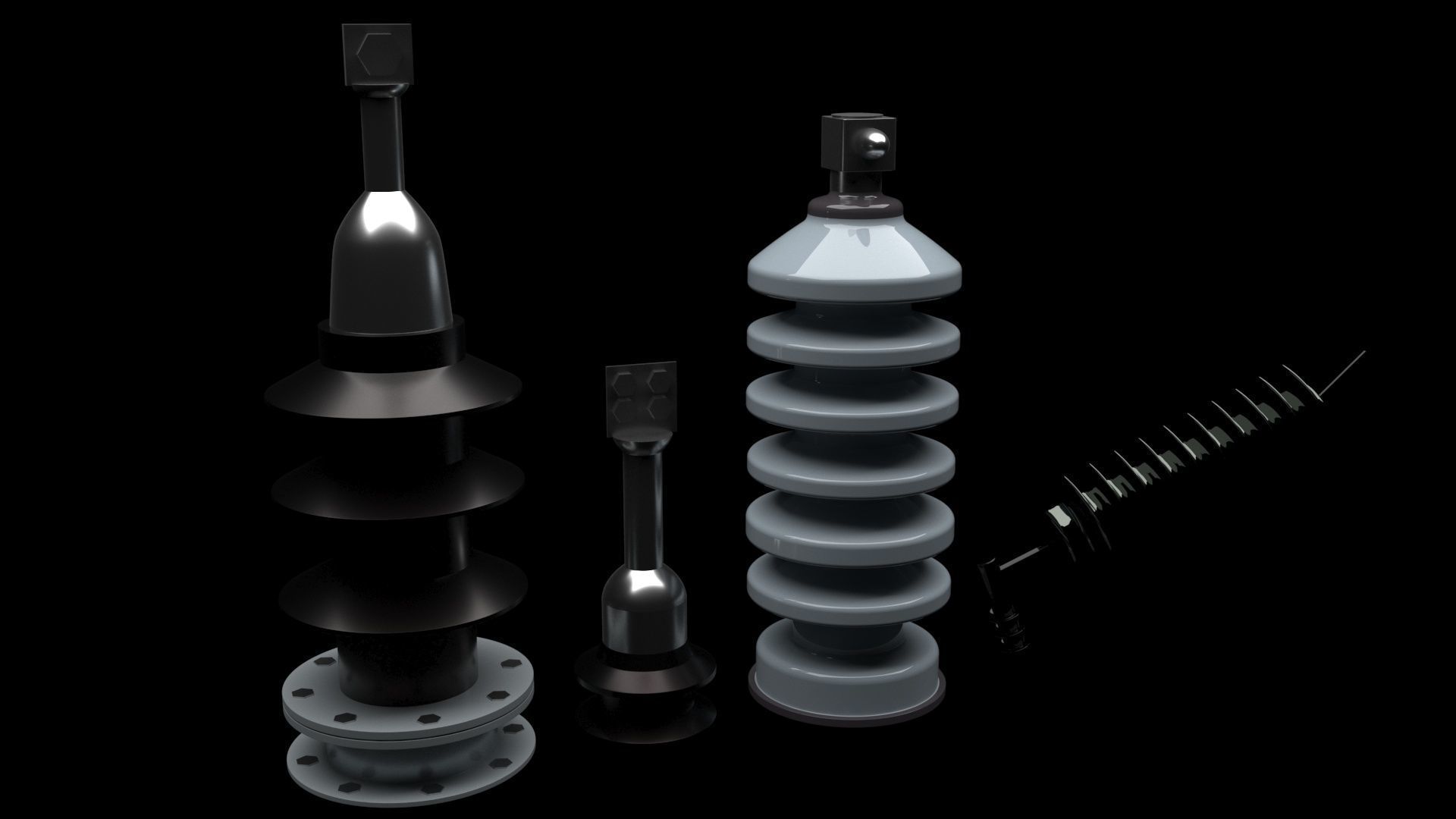 High Voltage Porcelain Insulators Set 3D model_9