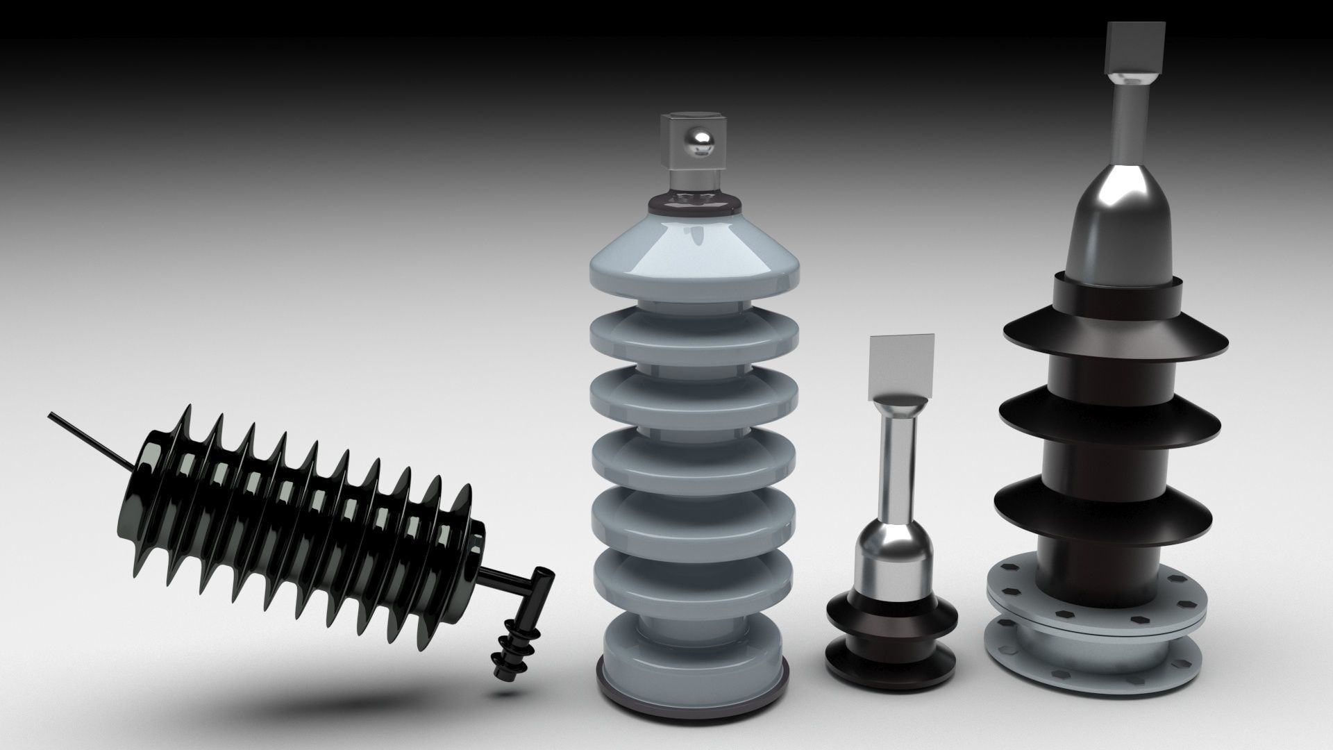 High Voltage Porcelain Insulators Set 3D model_2