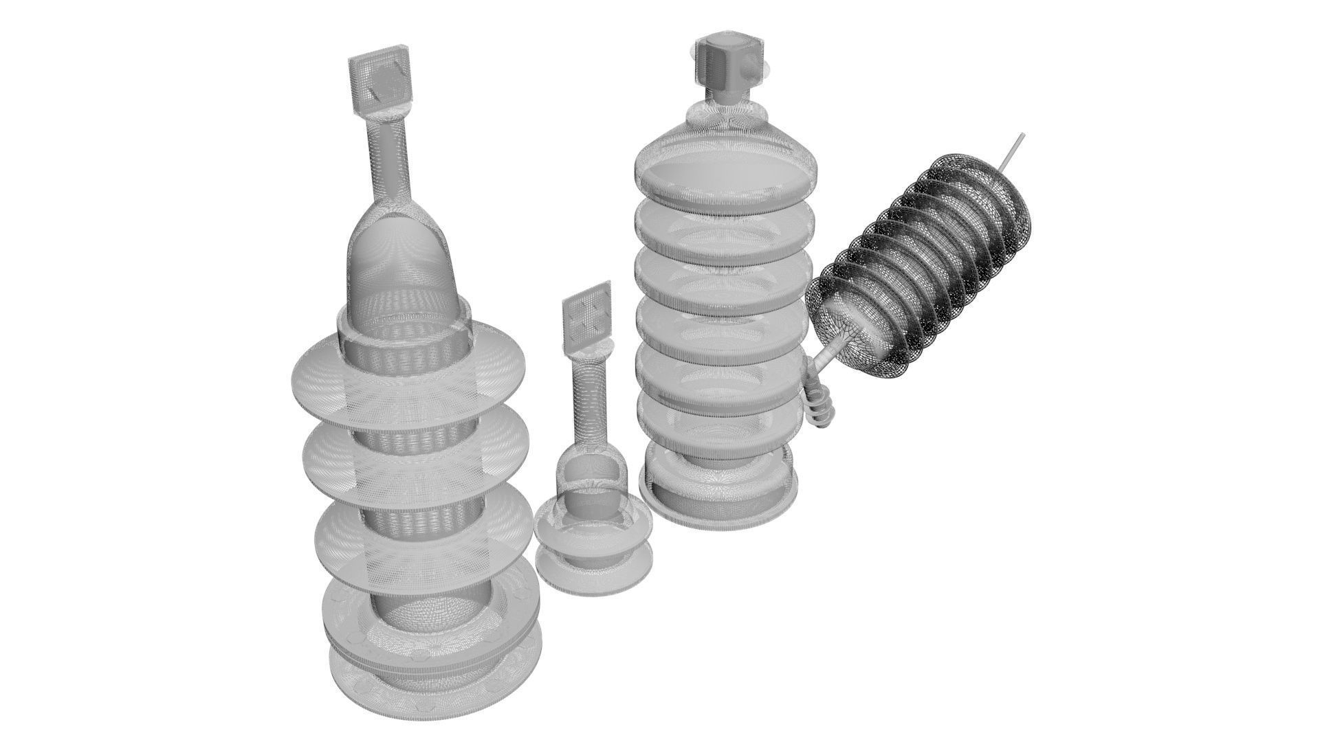 High Voltage Porcelain Insulators Set 3D model_21