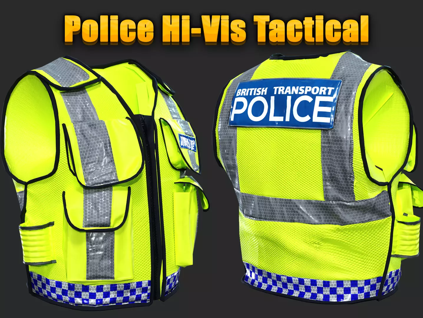 3D model British transport Police Hi-Vis Tactical Vest Retro Gear