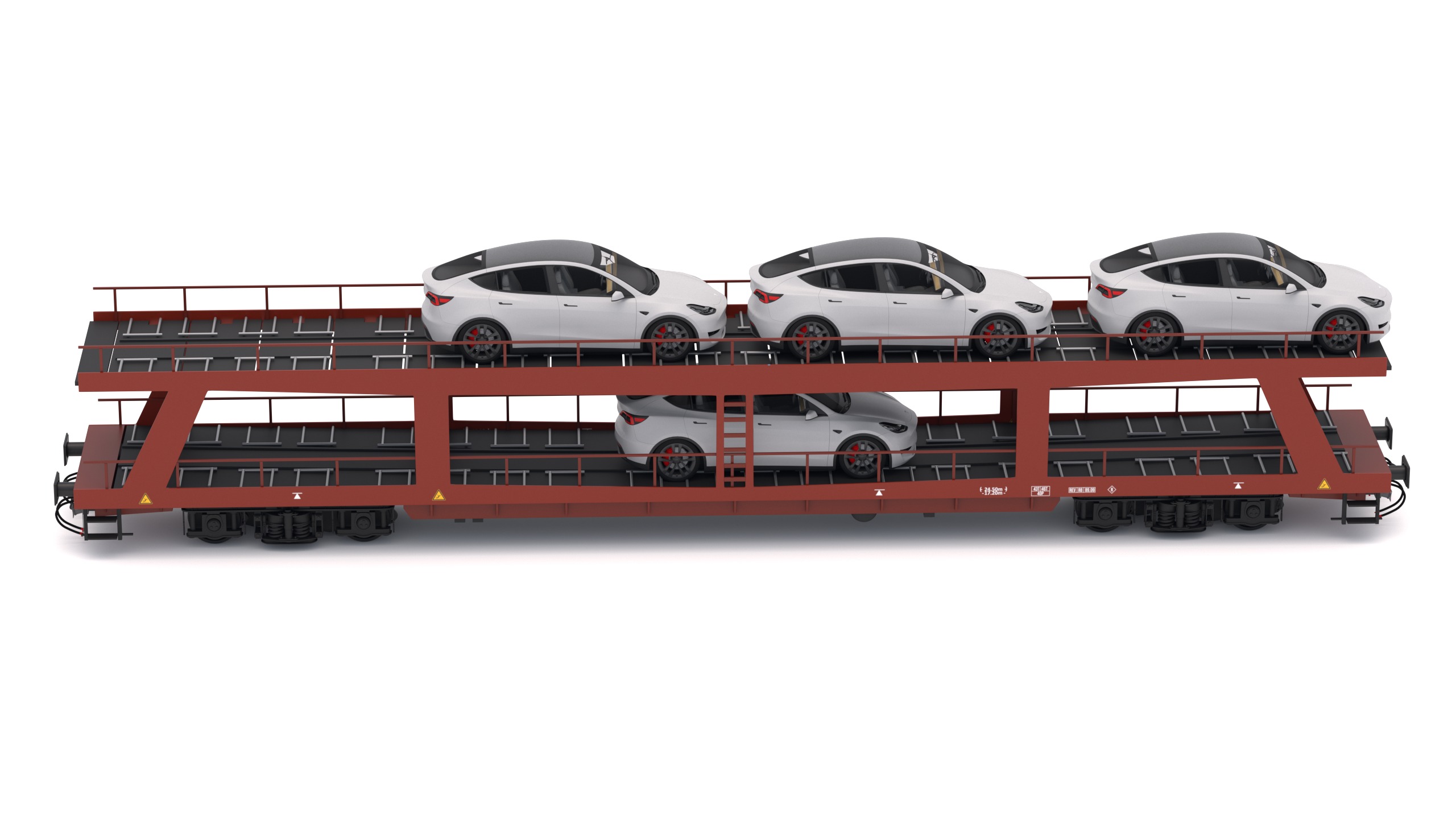 Autorack Car Transporter and Tesla Y 3D model_5