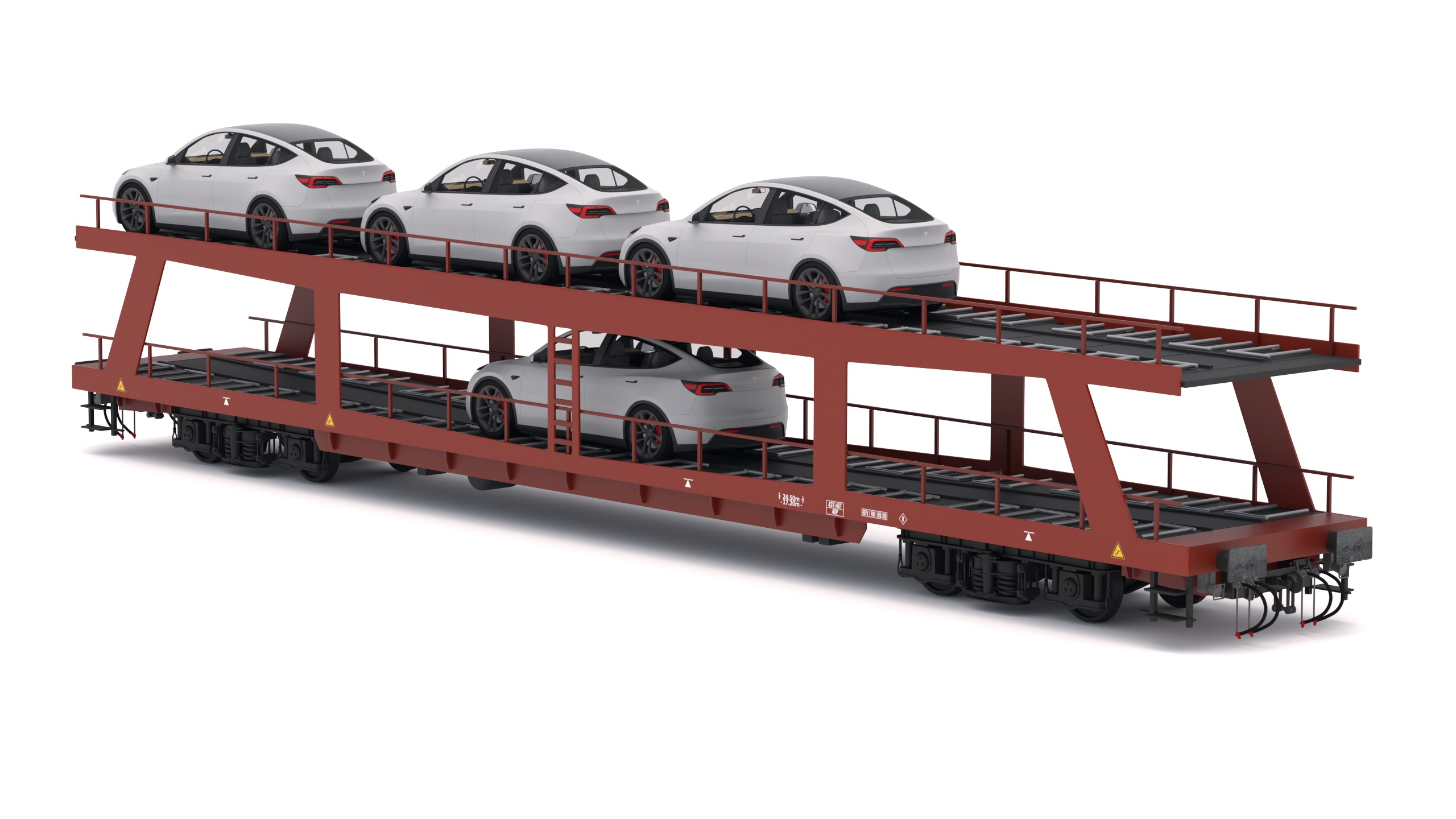 Autorack Car Transporter and Tesla Y 3D model_2