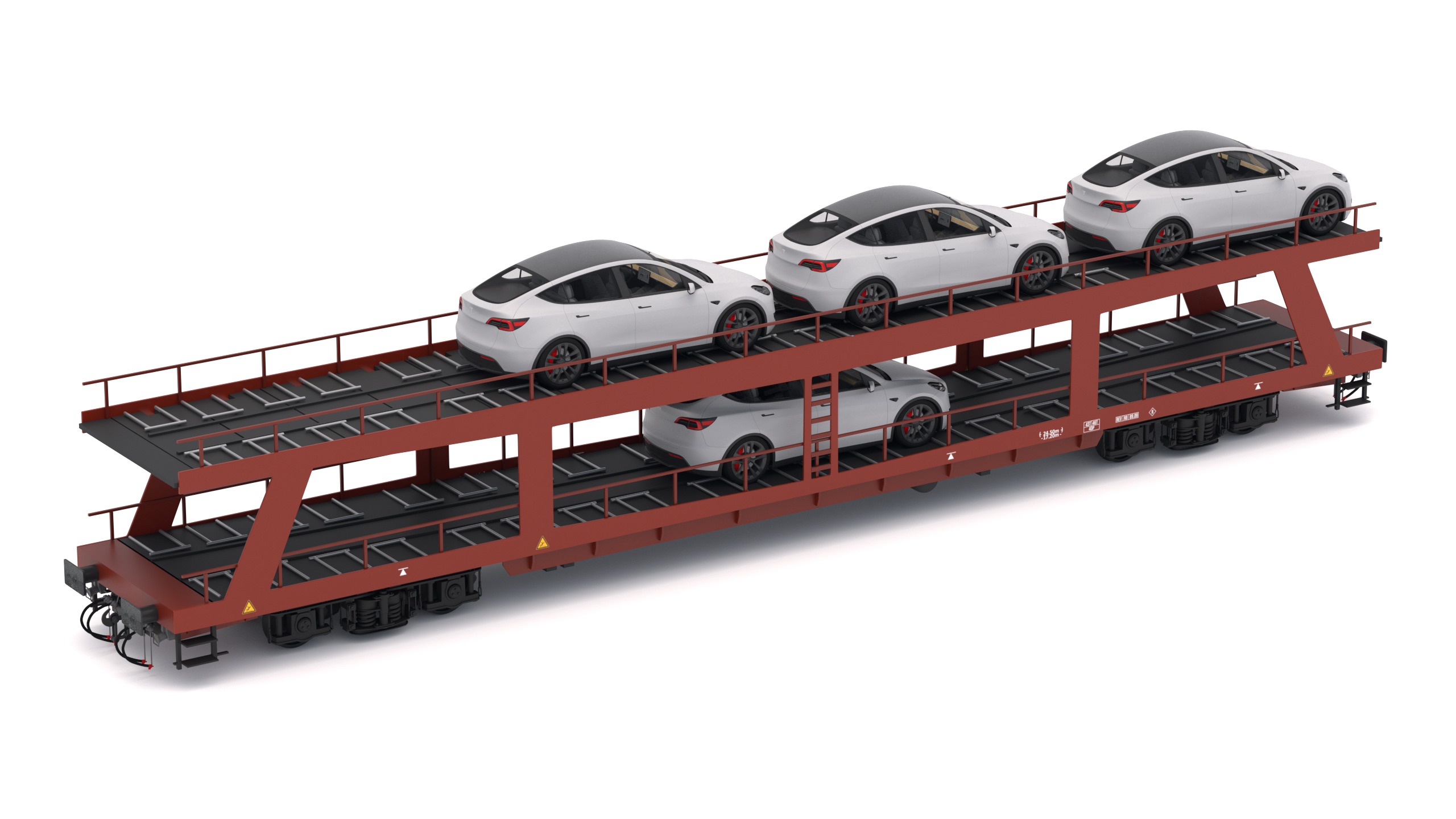 Autorack Car Transporter and Tesla Y 3D model_4