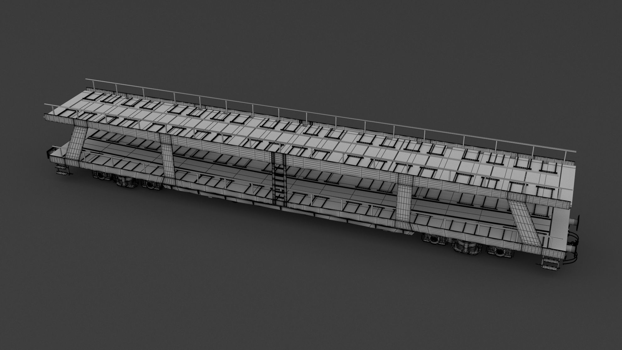 Autorack Car Transporter and Tesla Y 3D model_11