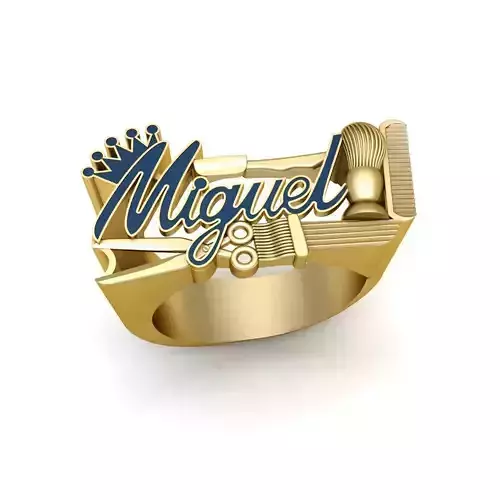 name ring with barber tools 3D print model