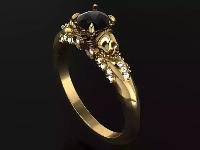 Ring with round stone eagle prongs and sculls in sides 4932