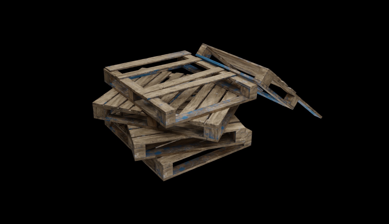 Free Wooden Pallets one full and two broken Free low-poly 3D model_3