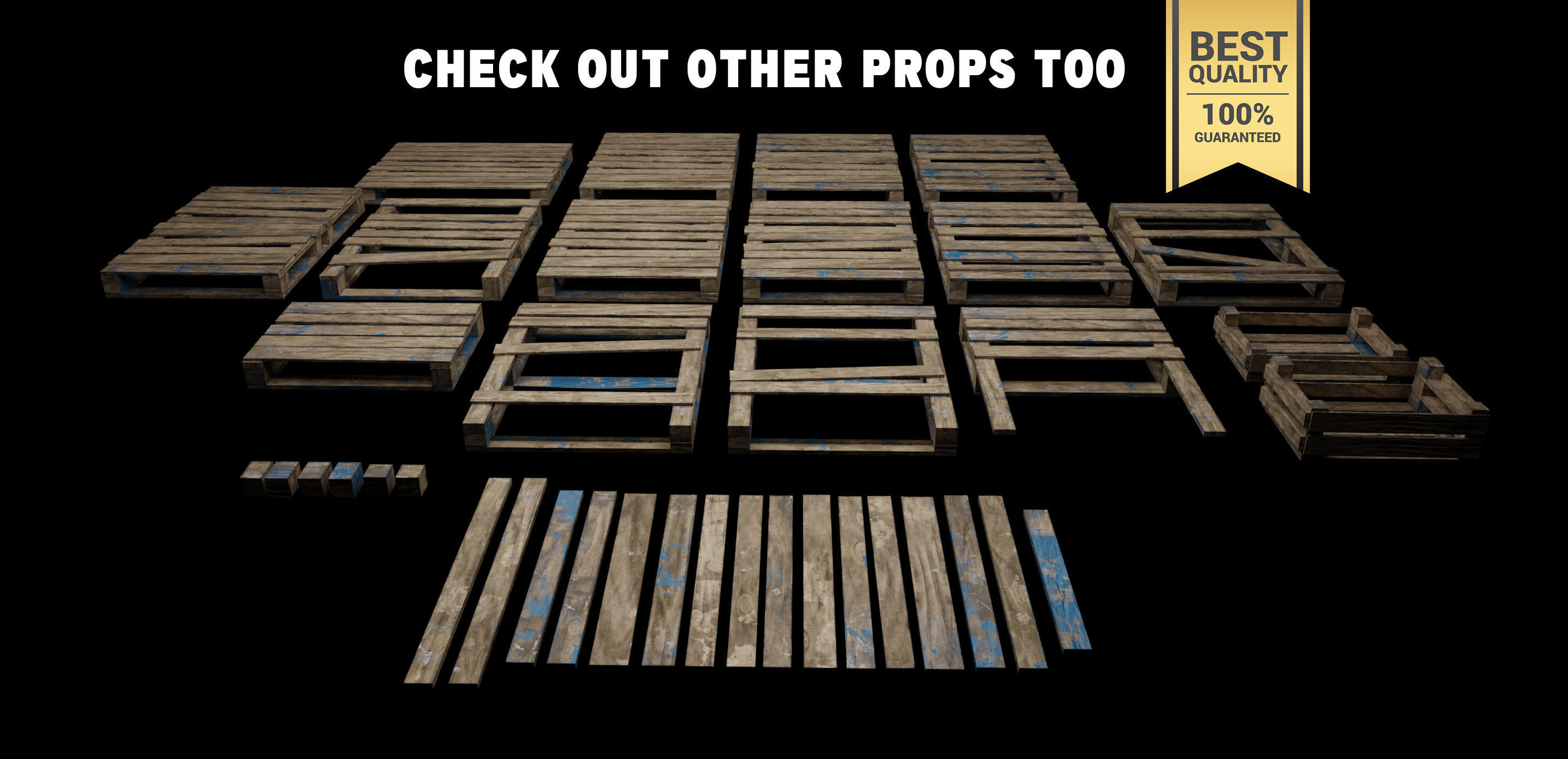 Free Wooden Pallets one full and two broken Free low-poly 3D model_20