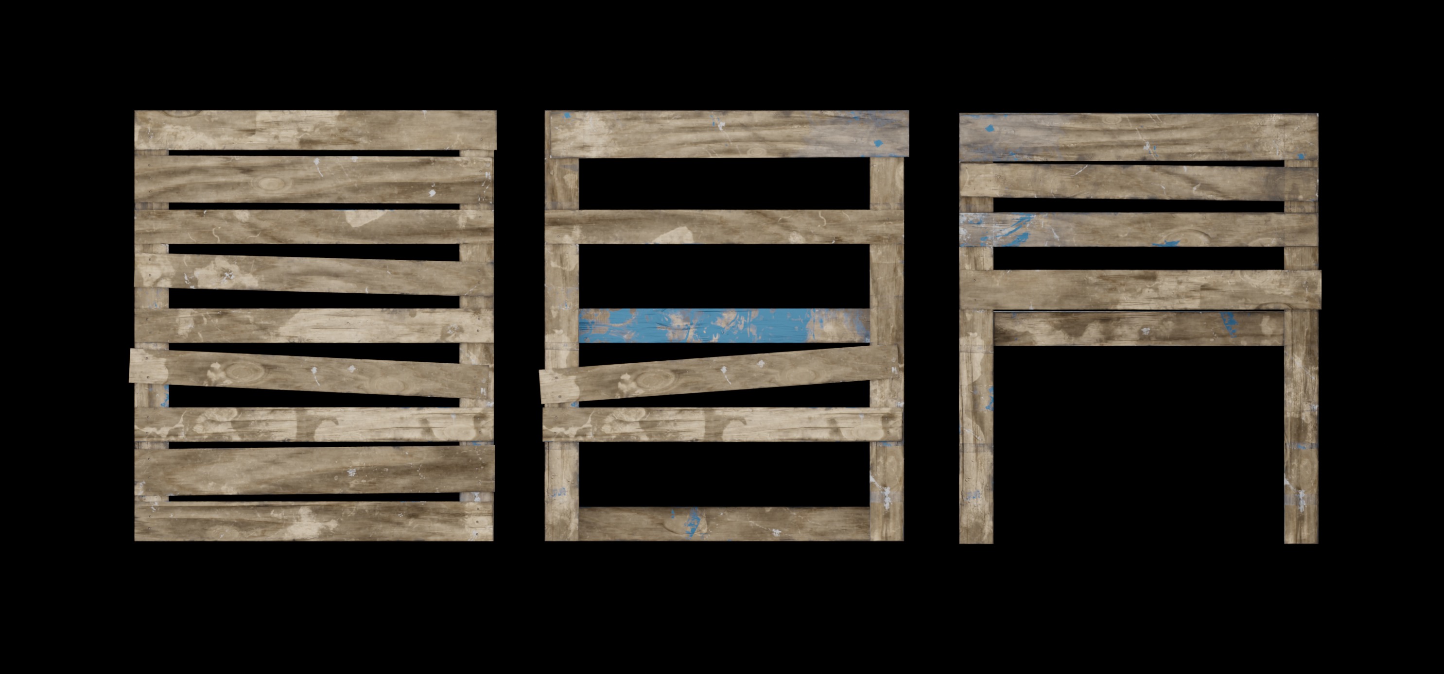 Free Wooden Pallets one full and two broken Free low-poly 3D model_6