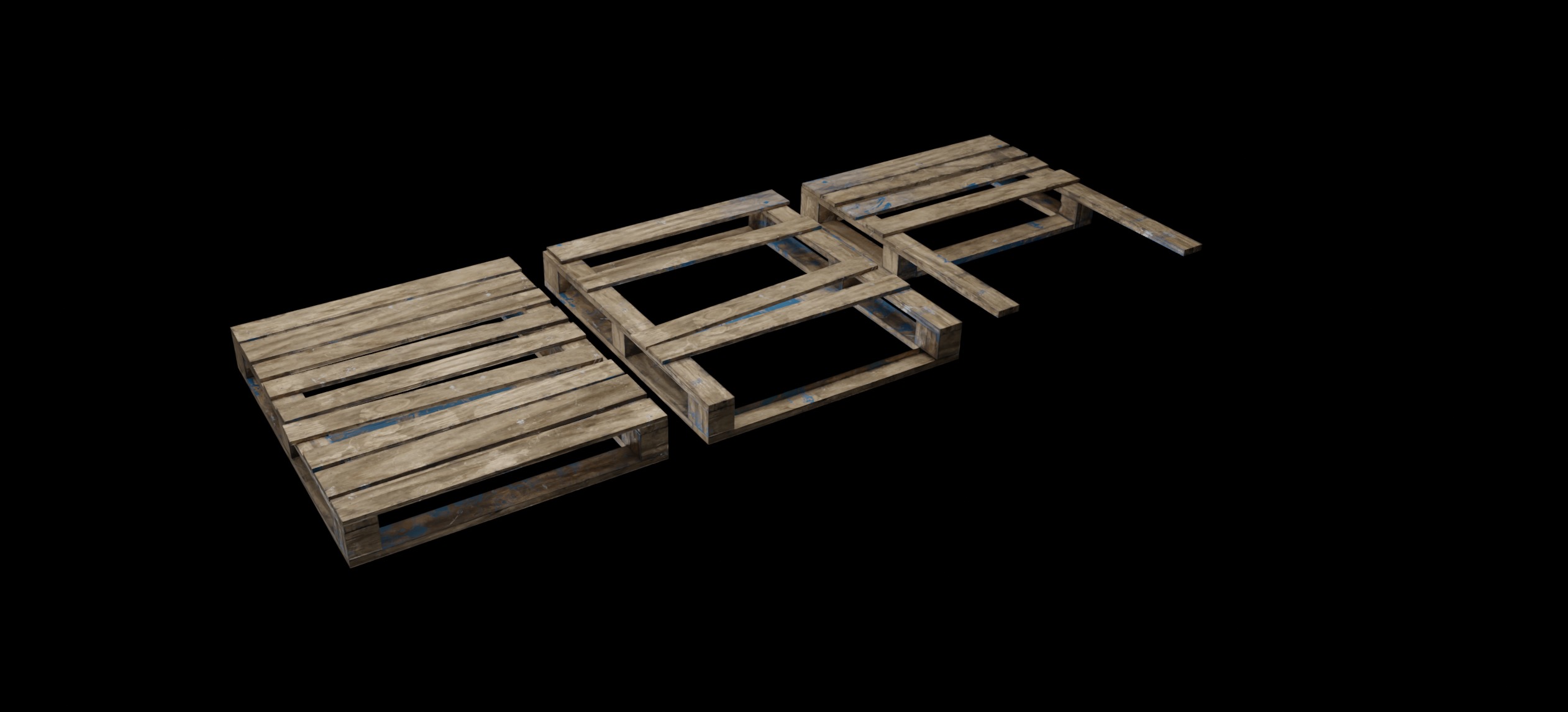 Free Wooden Pallets one full and two broken Free low-poly 3D model_4