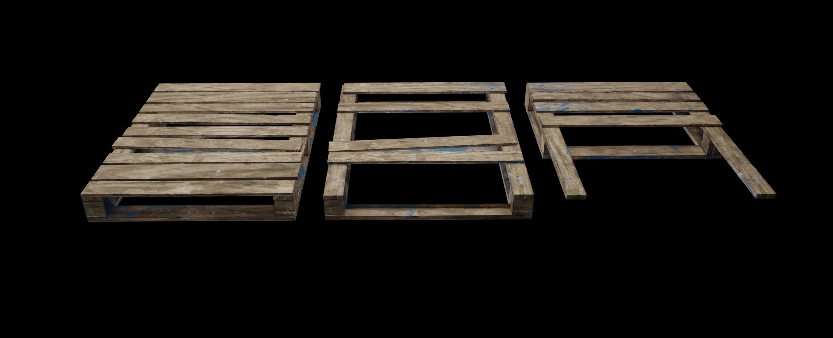 Free Wooden Pallets one full and two broken Free low-poly 3D model_1