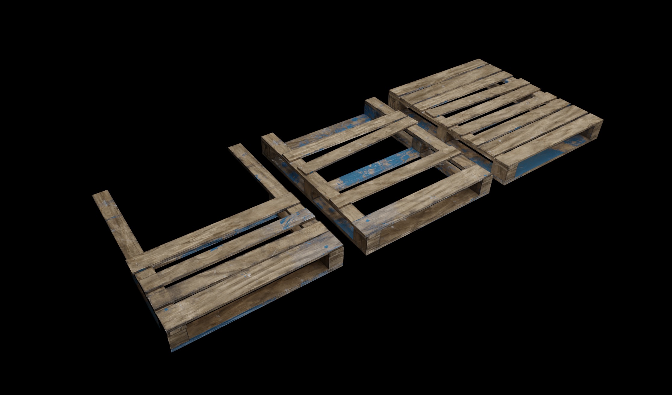 Free Wooden Pallets one full and two broken Free low-poly 3D model_11