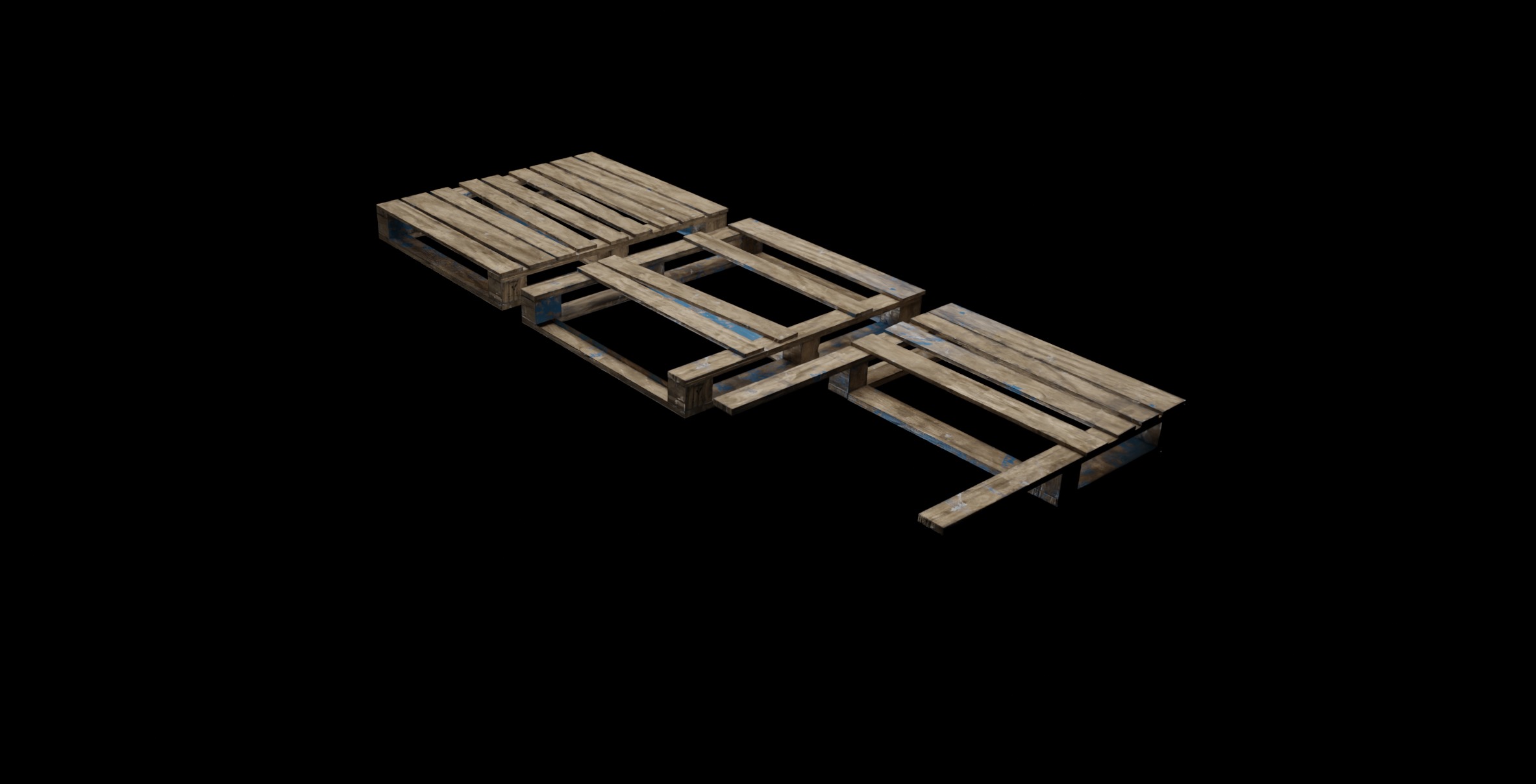 Free Wooden Pallets one full and two broken Free low-poly 3D model_5