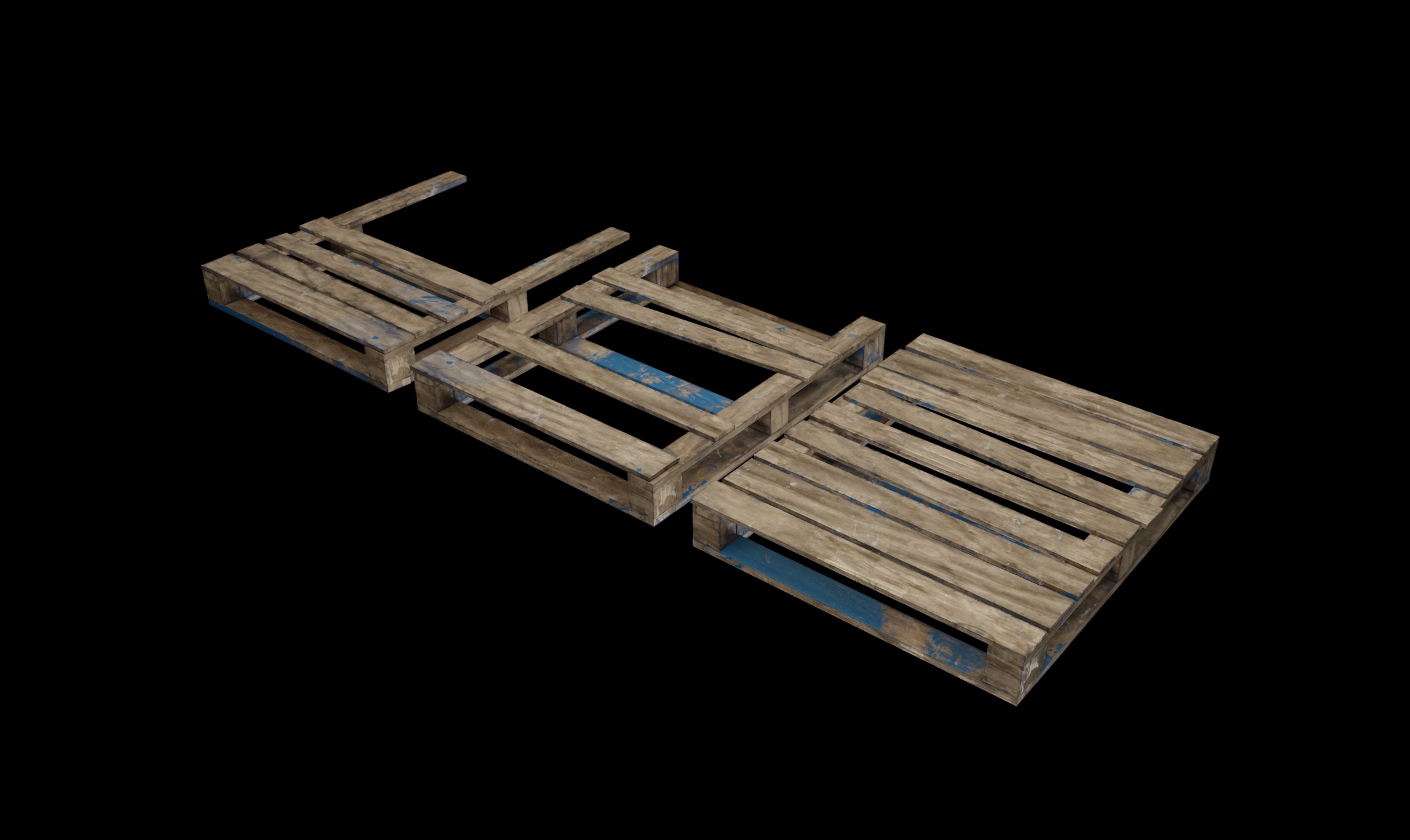 Free Wooden Pallets one full and two broken Free low-poly 3D model_9