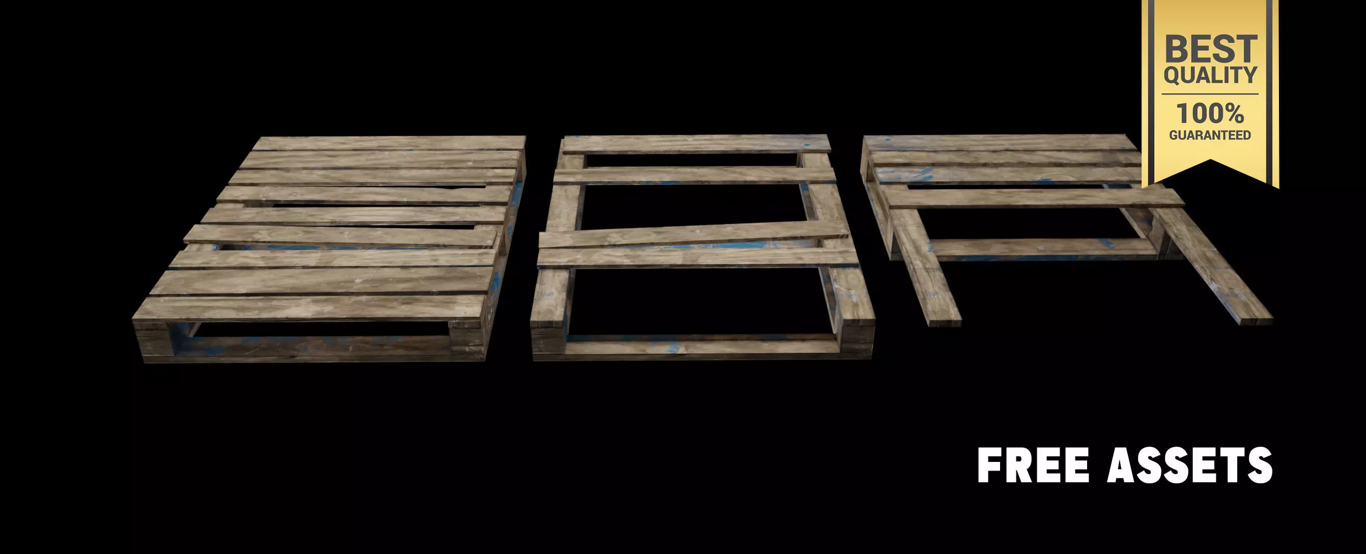 Free Wooden Pallets one full and two broken Free low-poly 3D model_0