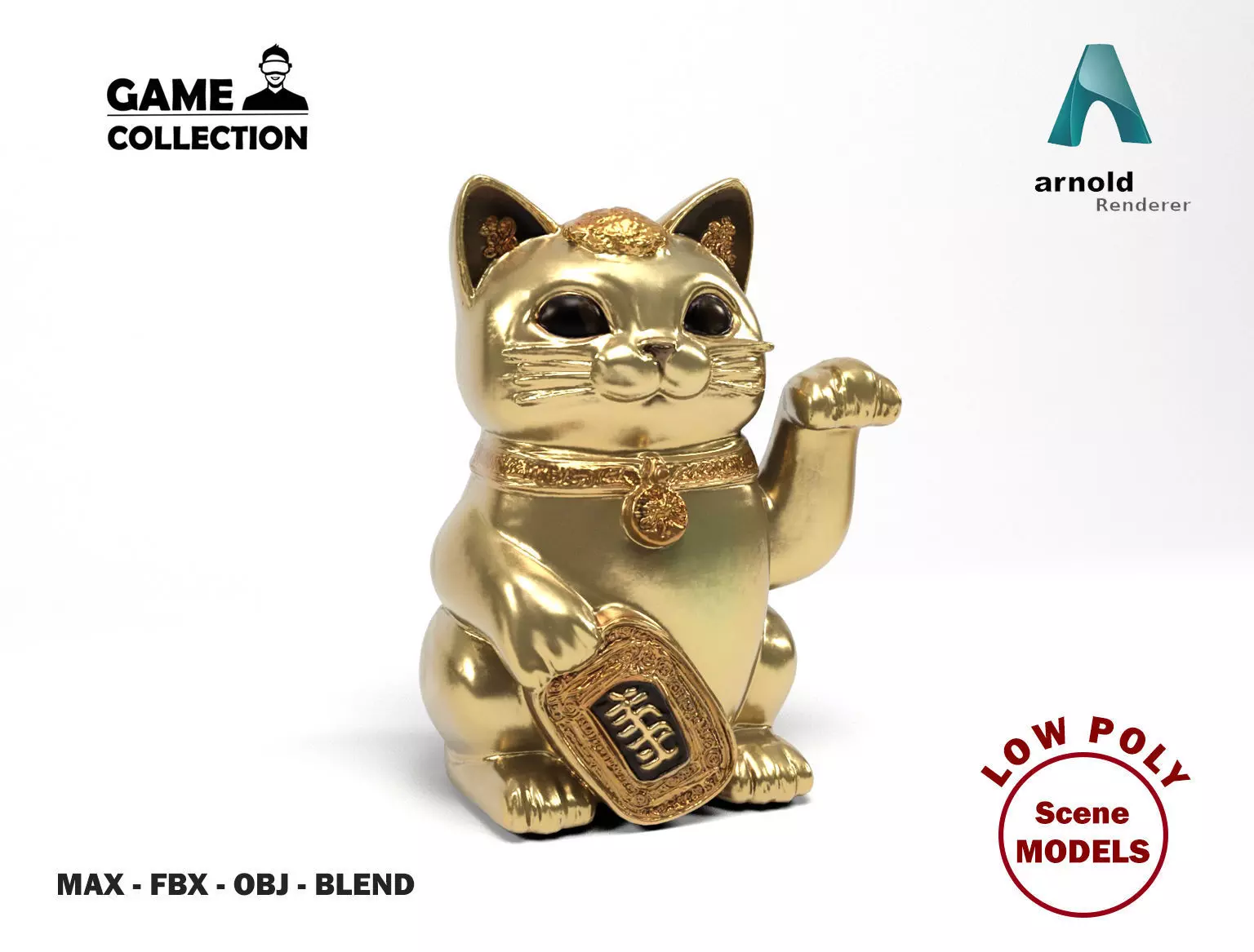 Chinese cat figure Low-poly 3D model_0