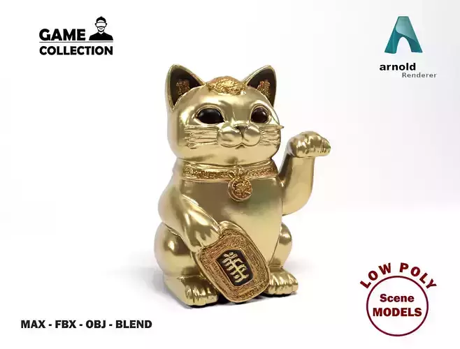 Chinese cat figure Low-poly 3D model