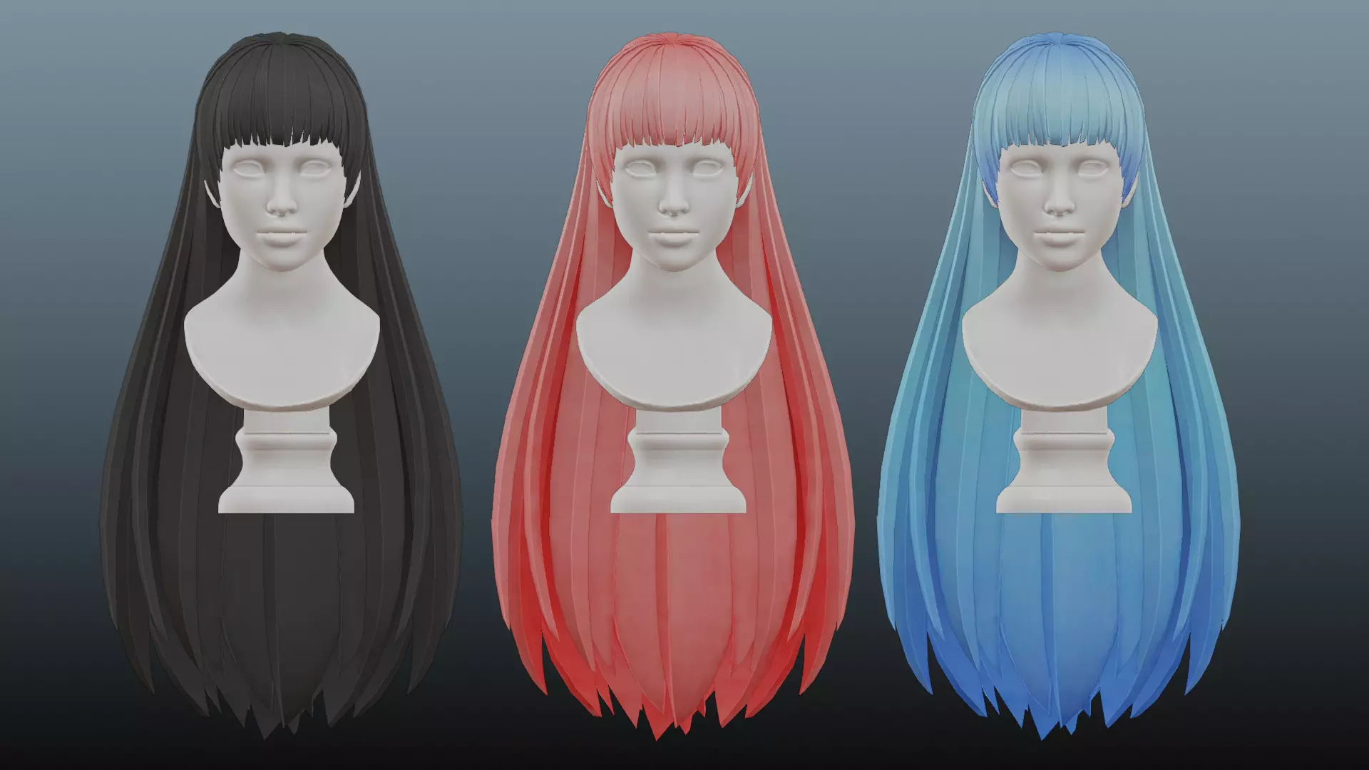 Feemale hair 3 color Low-poly 3D model