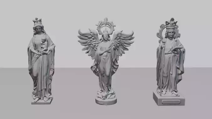 3 Malta Religious Statues High and Low Poly