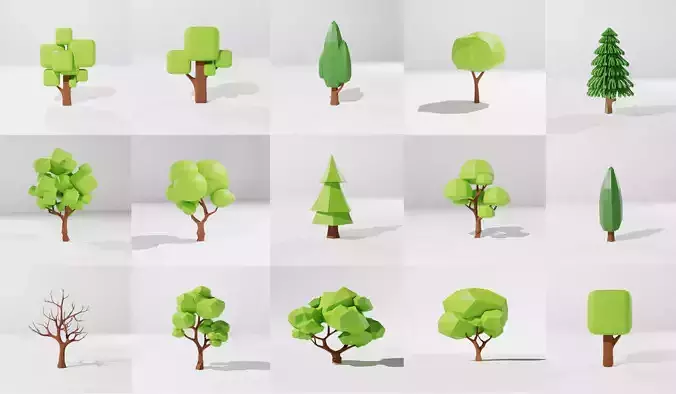 Tree set Low-poly 3D model
