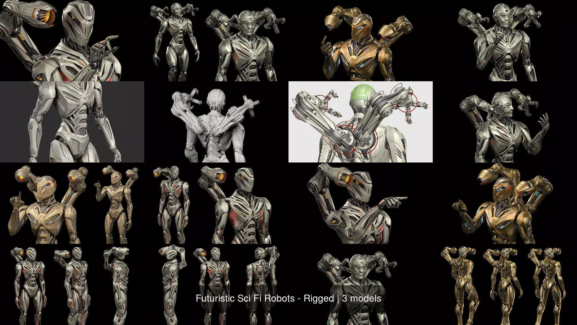 Futuristic Sci Fi Robots - Rigged 3D Model Collection_0