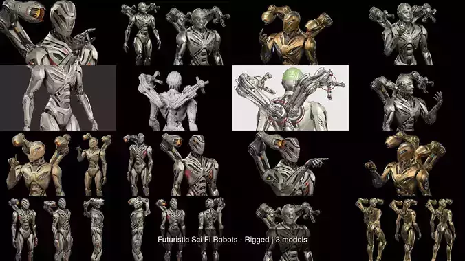 Futuristic Sci Fi Robots - Rigged 3D Model Collection