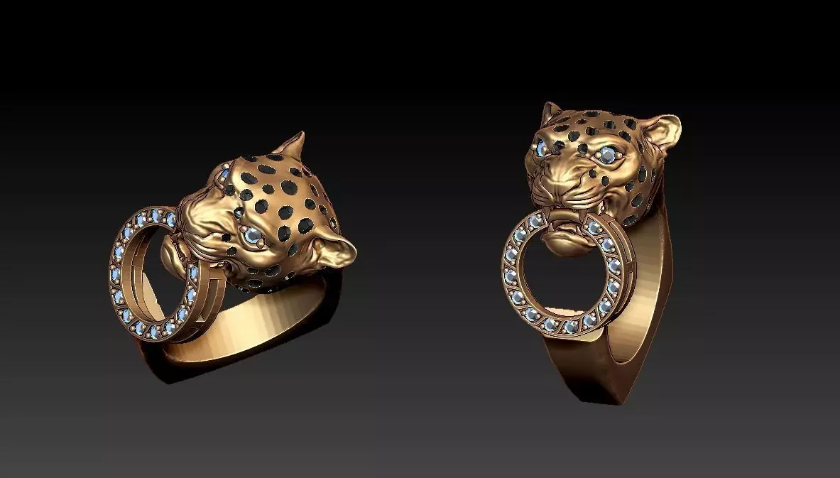 tiger face ring with enamel 3D print model_0