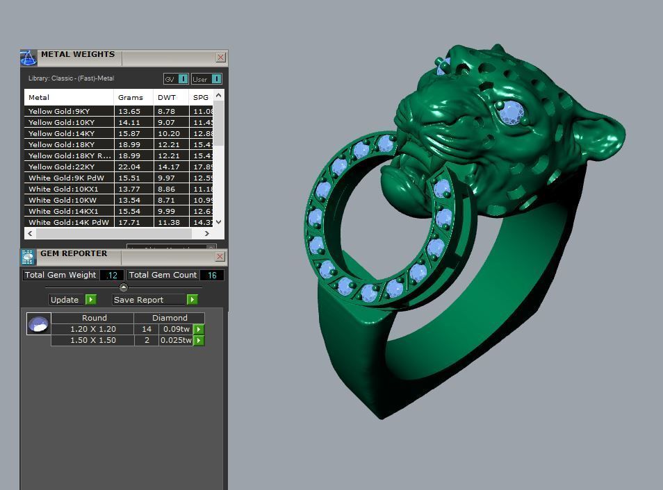 tiger face ring with enamel 3D print model_2