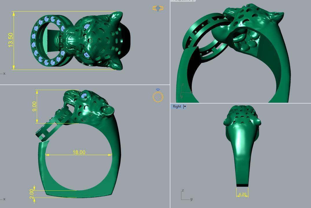 tiger face ring with enamel 3D print model_3