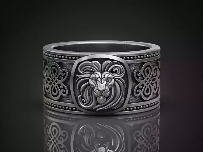 Lion Face Band Ring