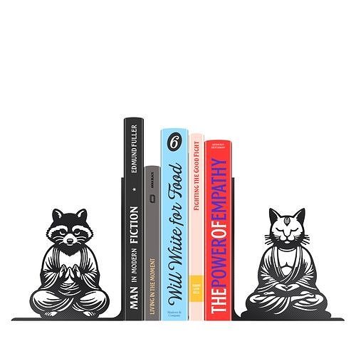 Cat and Raccoon Buddhas Bookends 3D print model