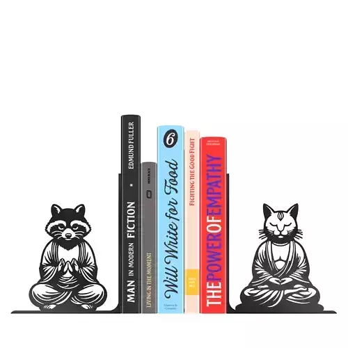 Cat and Raccoon Buddhas Bookends 3D print model