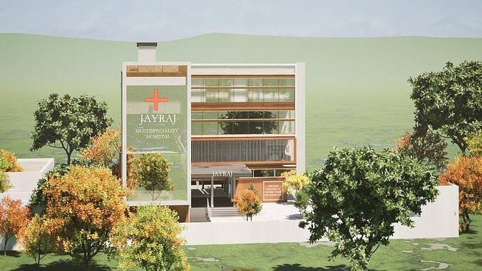 Modern Hospital Building 3D Model with Garden Low-poly 3D model 5