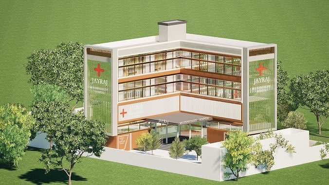 Modern Hospital Building 3D Model with Garden Low-poly 3D model 7