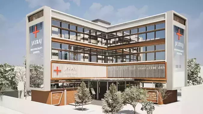 Modern Hospital Building 3D Model with Garden