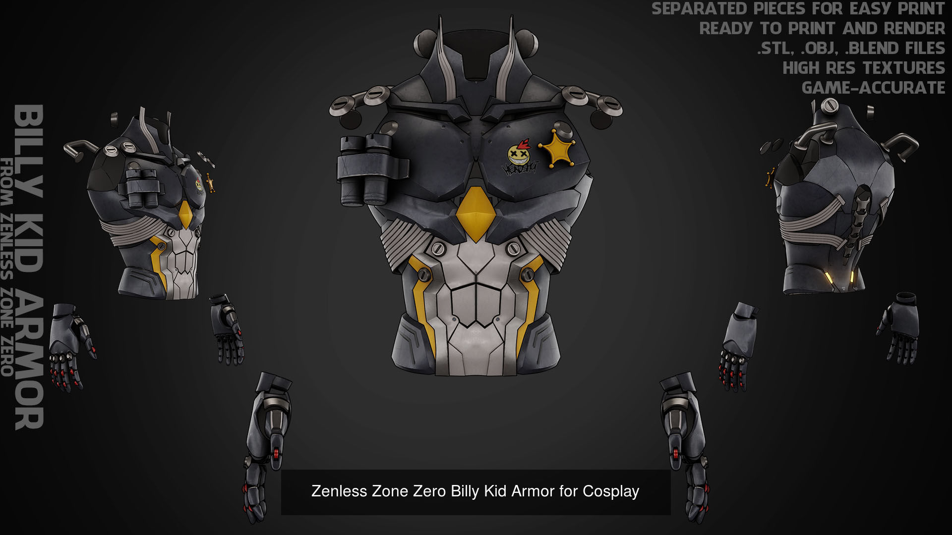Zenless Zone Zero Billy Kid Full Armor and Revolver for Cosplay 3D Model Collection_7