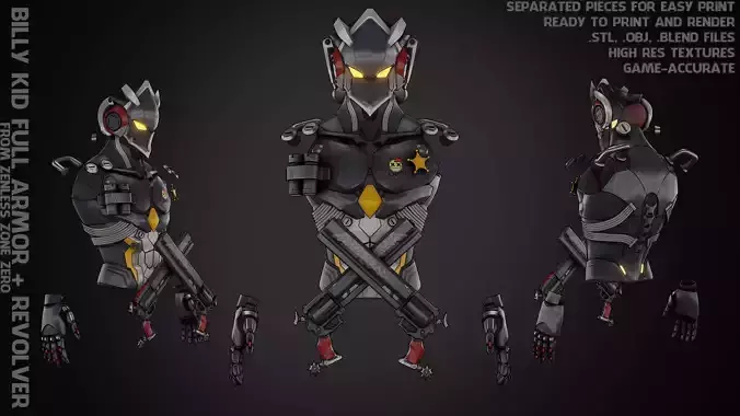 Zenless Zone Zero Billy Kid Full Armor and Revolver for Cosplay 3D Model Collection