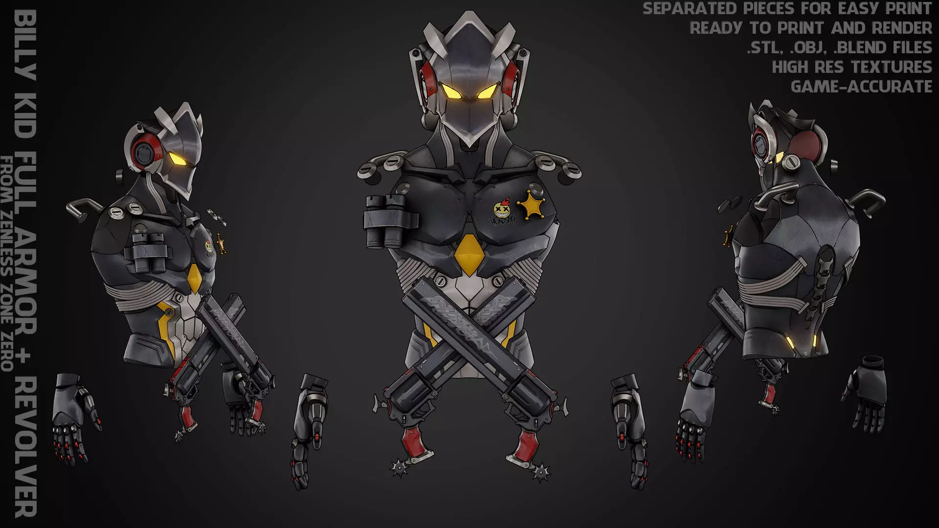 Zenless Zone Zero Billy Kid Full Armor and Revolver for Cosplay 3D Model Collection_0