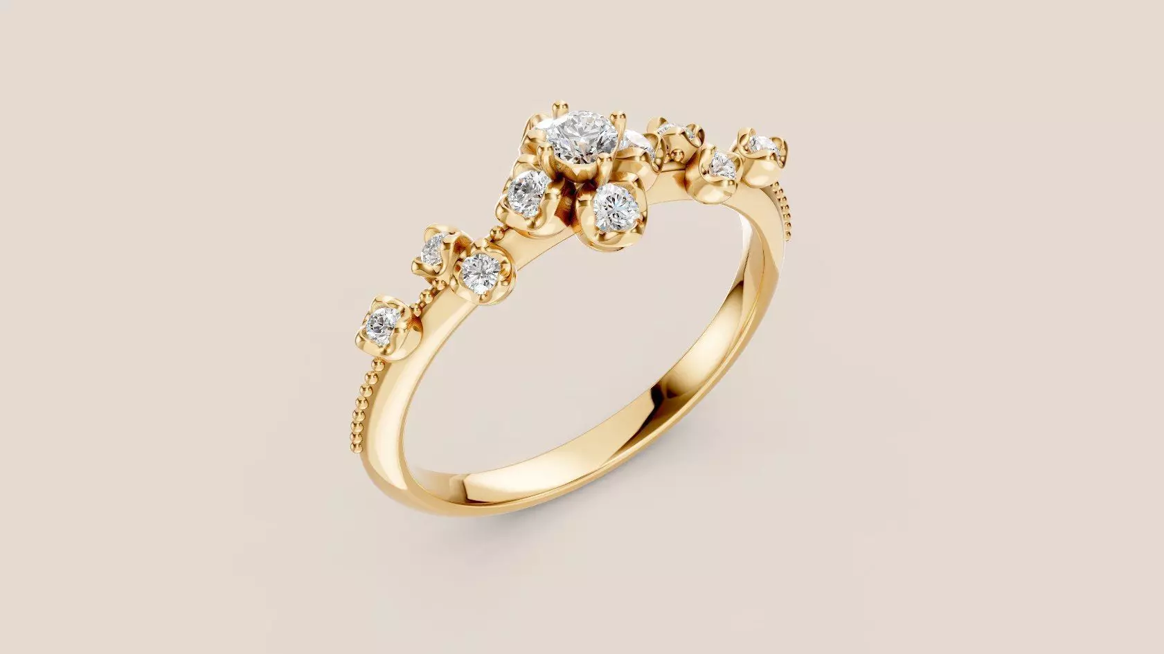Elegant Gold Ring with Dazzling Diamonds 3D print model_0