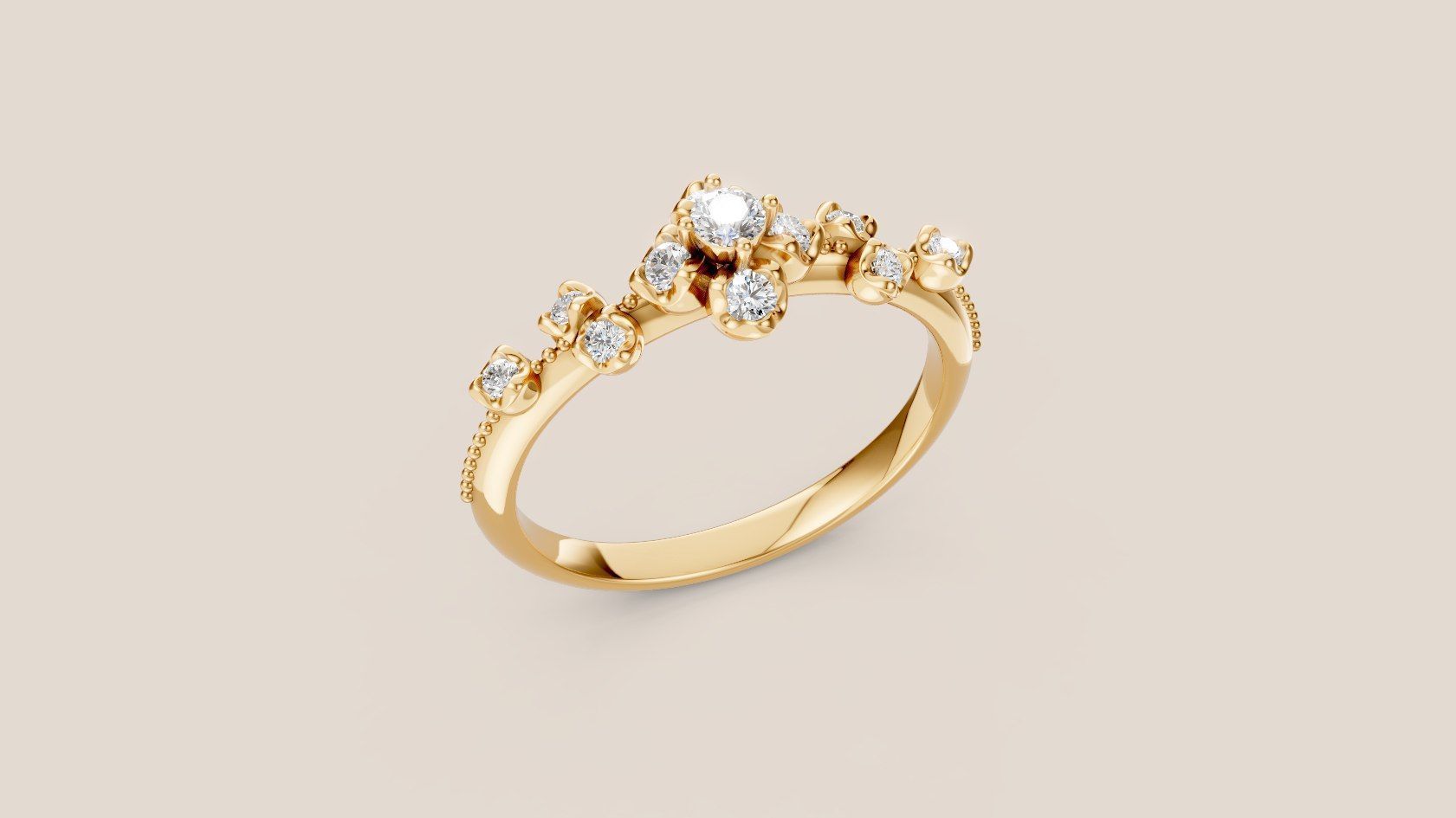 Elegant Gold Ring with Dazzling Diamonds 3D print model_4