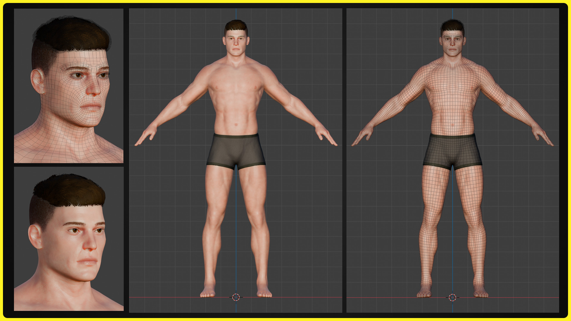 Realistic Male Base Model Low-poly 3D model_6