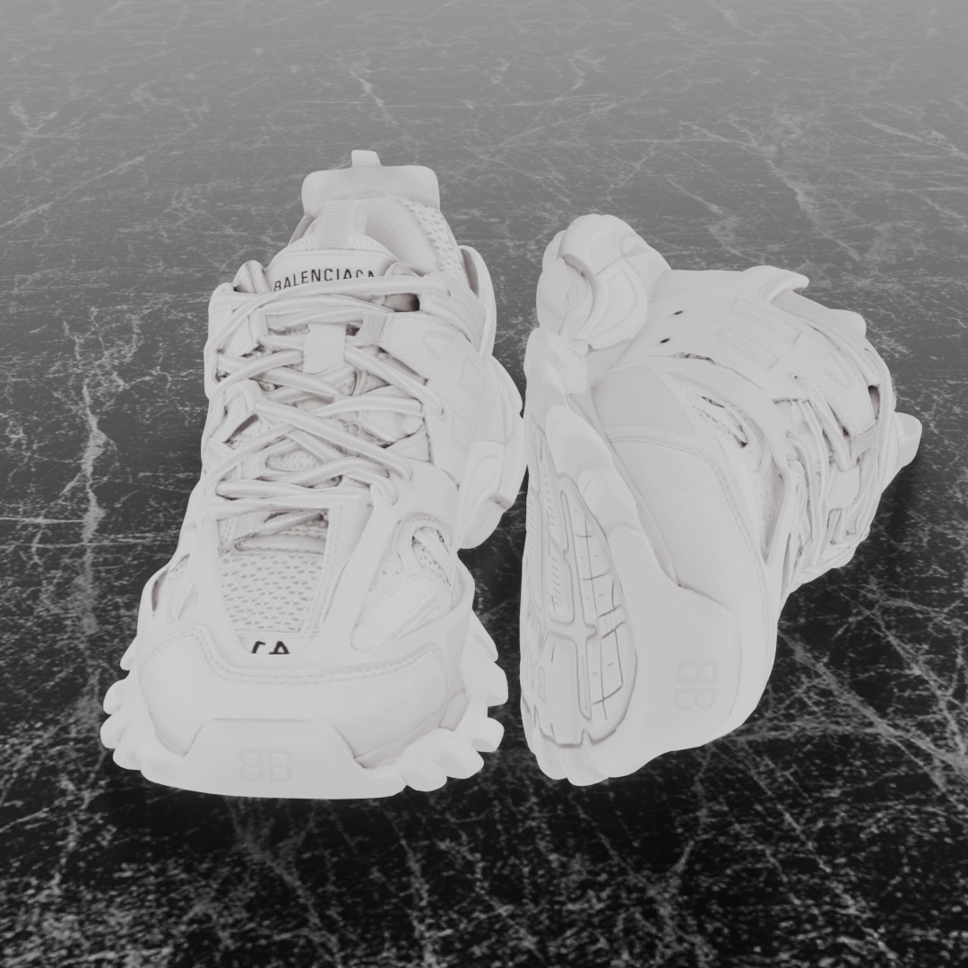 BALENCIAGA TRACK 3 3D SHOES - WHITE Low-poly 3D model_3