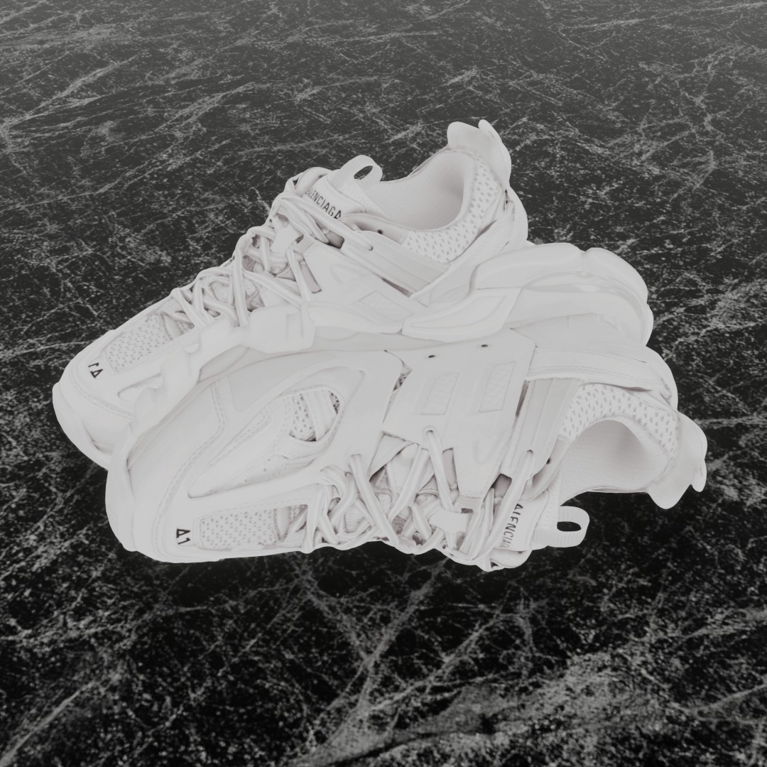 BALENCIAGA TRACK 3 3D SHOES - WHITE Low-poly 3D model_1
