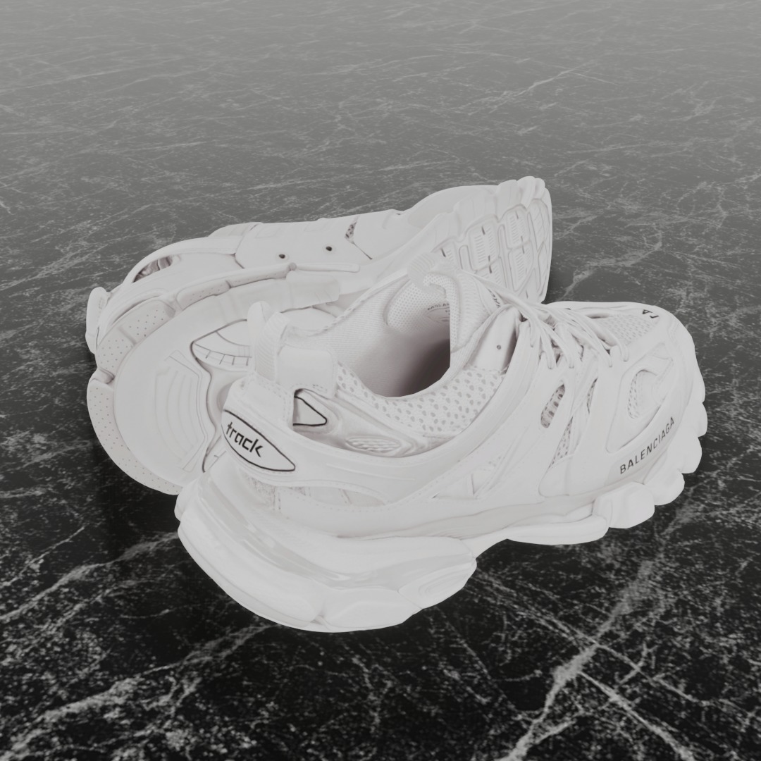 BALENCIAGA TRACK 3 3D SHOES - WHITE Low-poly 3D model_5