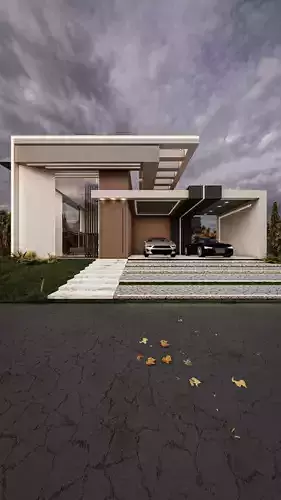 Modern Loft Villa Exterior and Interior Design Minimalist Design Low-poly 3D model