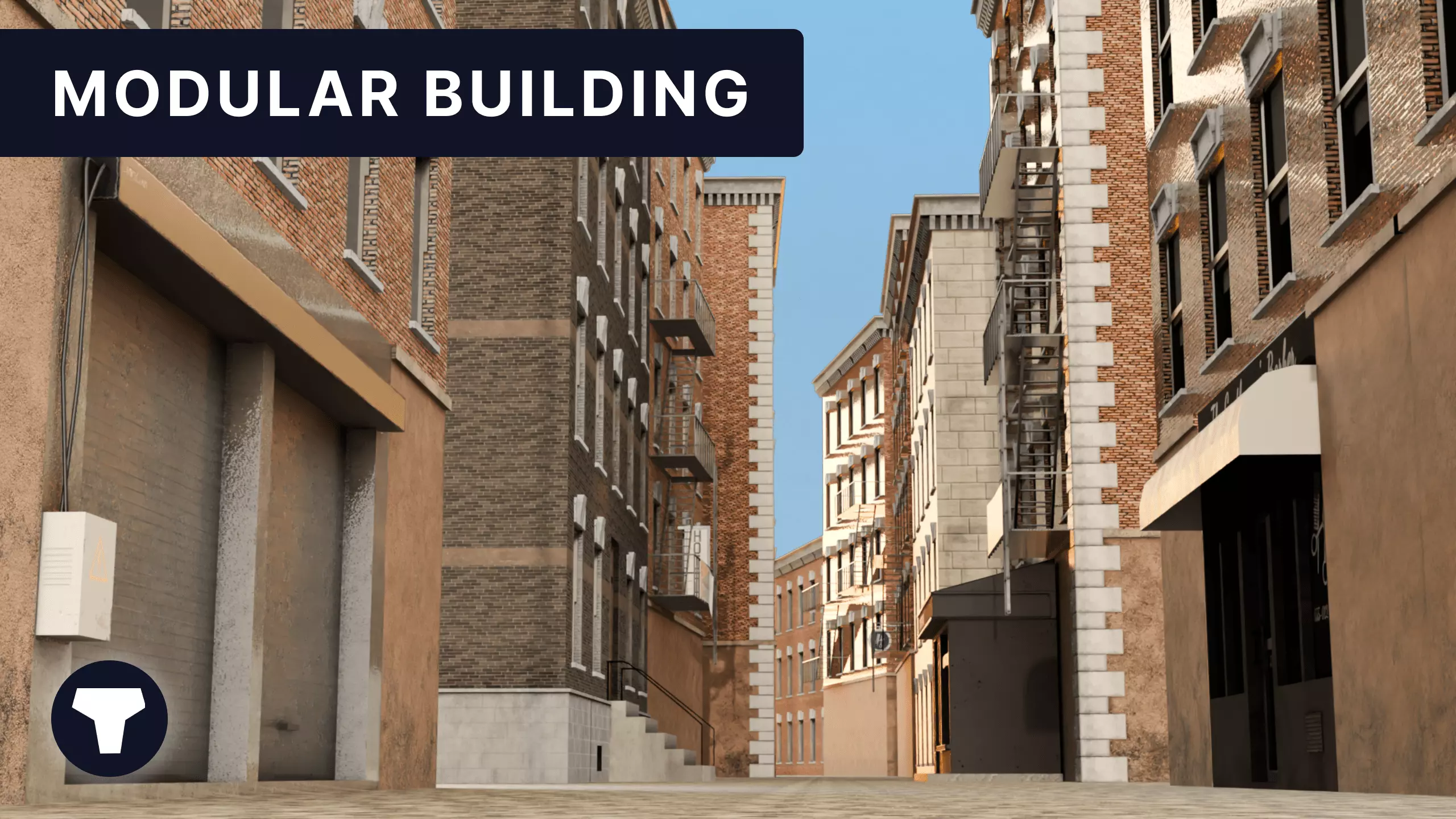 Modular American Brick Apartment Pack Game-Ready Assets Low-poly 3D model_0